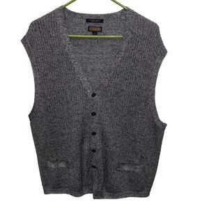 Coach Sweater Vest Men Linen Silk Pockets Button Up Navy Gray XL V Neck Vintage